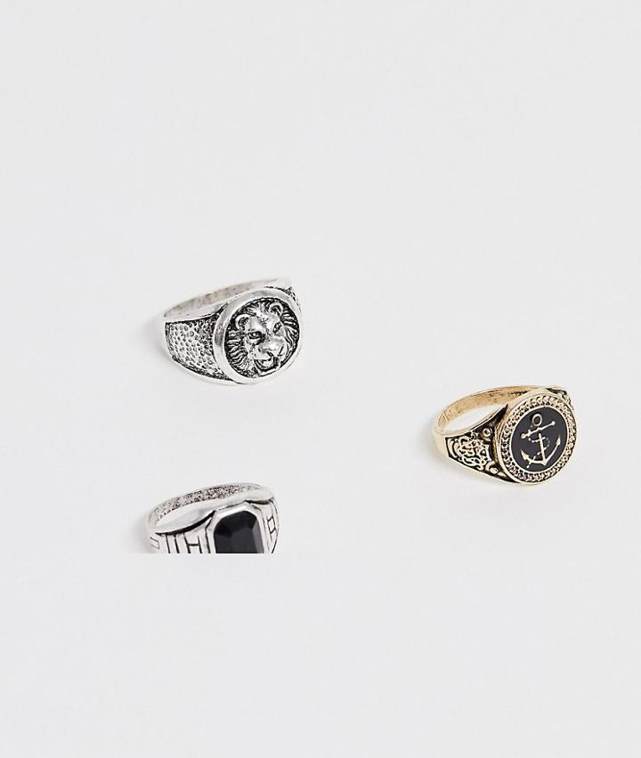 Asos Design Mixed Chunky Ring Pack-multi