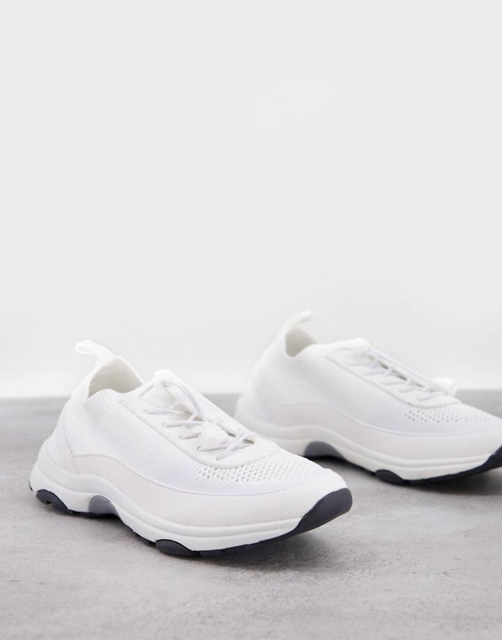 Asos Design Deluxe Knit Runner Sneakers In White
