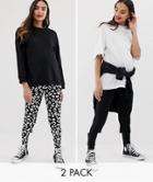 Asos Design Maternity High Waisted Legging 2 Pack Plain And Animal Print - Black