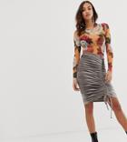 Rokoko Midi Skirt With Ruched Detail In Velvet-gray