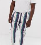Asos Design Plus Cigarette Pants With Pleats In Washed Stripe - White
