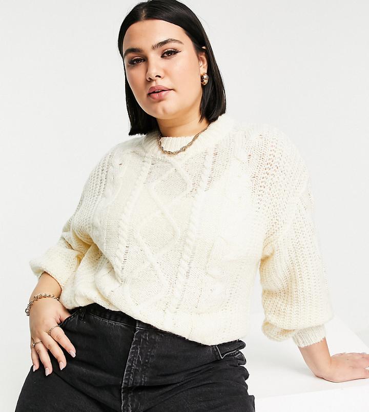 Brave Soul Plus Tokyo Oversized Cozy Cableknit Sweater-white