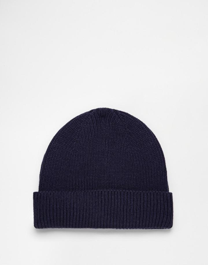 Asos Fisherman Beanie Hat In Navy - Navy
