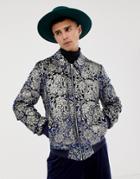 Asos Edition Bomber Jacket With Sequin Jacquard In Navy - Navy