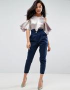 Asos Tailored Pant With Extreme High Waist & Military Button - Navy