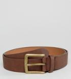 Asos Plus Wide Belt In Brown Faux Leather With Vintage Gold Buckle - Brown