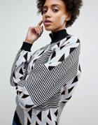 Asos White Knitted Co-ord Sweater In Geo Print-multi
