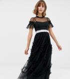 Needle & Thread Tulle Maxi Gown With Shirring Detail In Black