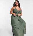 Asos Design Curve Cupped Detail Maxi Dress In Khaki-green
