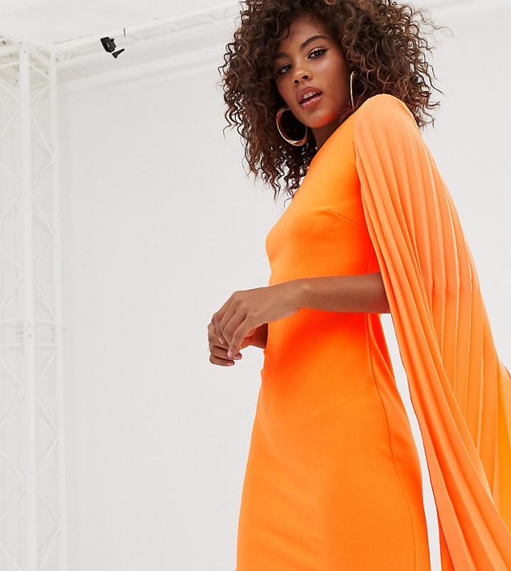 John Zack Tall Bodycon Mini Dress With Pleated Bell Sleeve In Orange - Orange