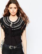 Asos Mini Cape With Multi Tape And Fringe - Black