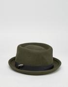 Asos Pork Pie Hat With Feather Band In Khaki - Green