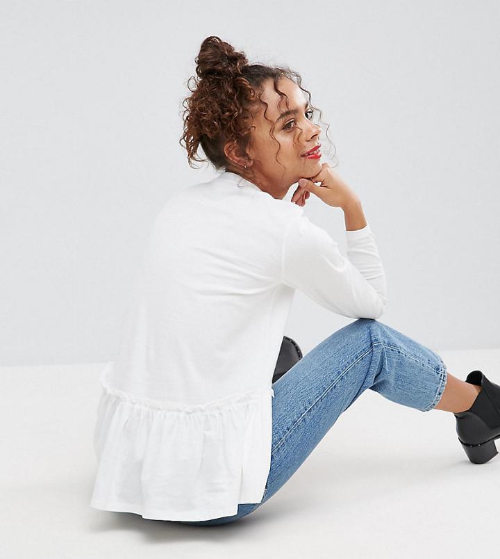 Asos Petite Smock Top With Frill - Cream