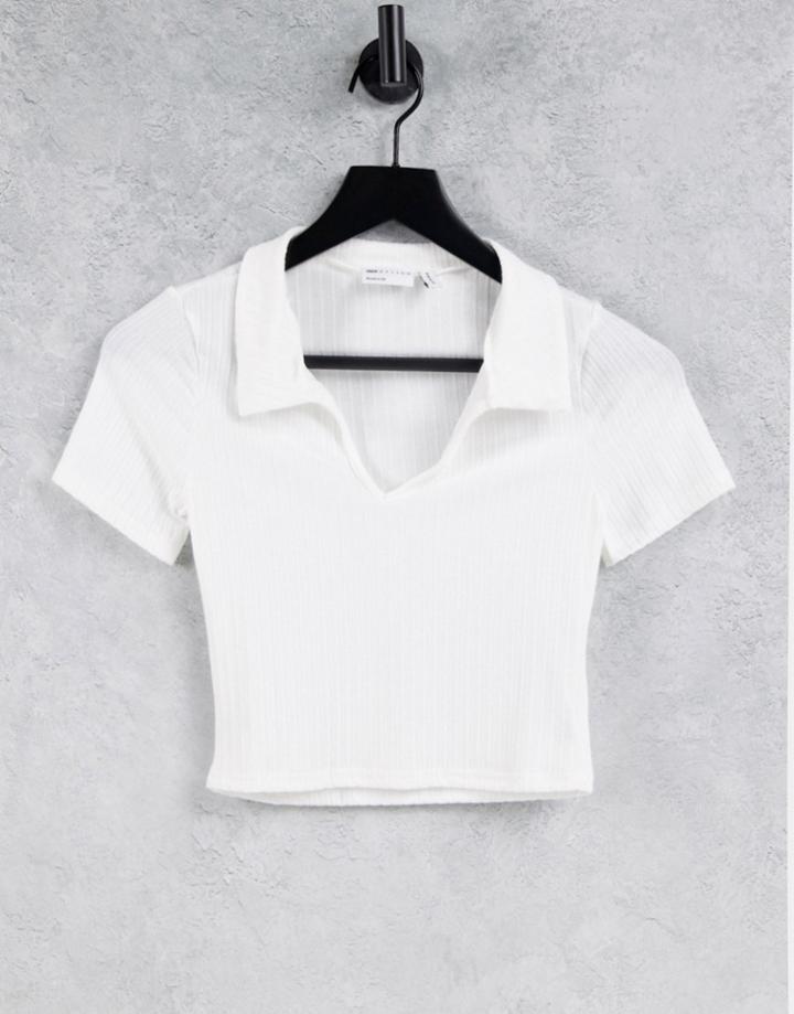 Asos Design Fitted Polo Top In Rib With Short Sleeves In White