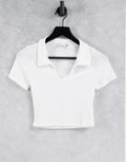Asos Design Fitted Polo Top In Rib With Short Sleeves In White