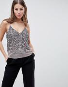 Asos Design Cami Top With Sequin Embellishment - Silver