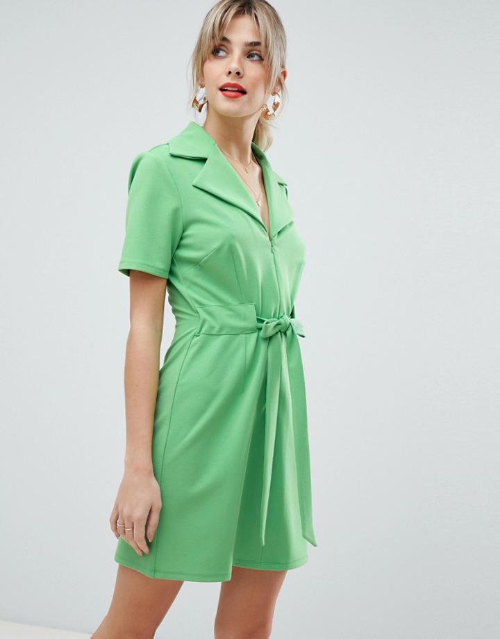 Asos Design Belted 70s Mini Dress - Green