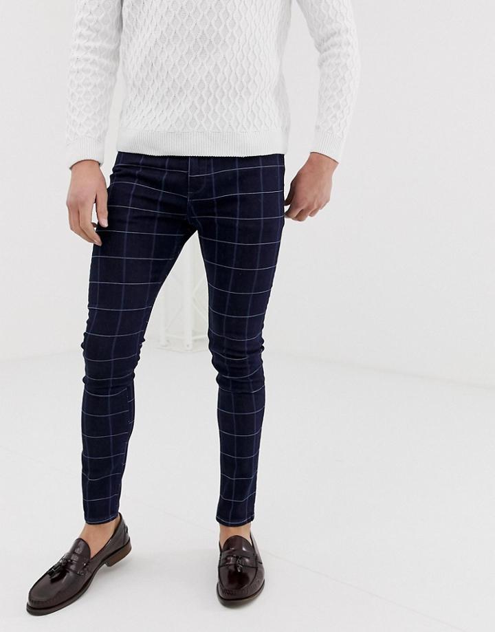 Asos Design Super Skinny Smart Jean In Blue Check