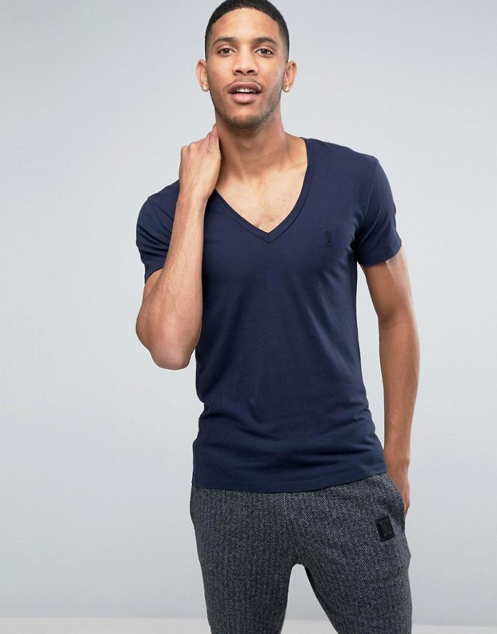 Religion V-neck Chest Logo T-shirt - Navy