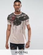Asos Tall Longline T-shirt With Bird Yoke Print - Beige