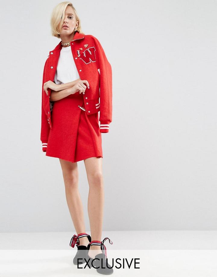 Wah London X Asos Mini Skirt With Pearl Pin - Red