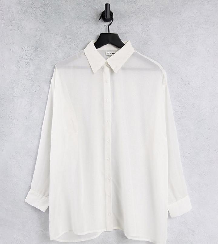Native Youth Oversized Sheer Shirt-white