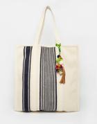 Star Mela Canvas Beach Bag With Navy Stripe
