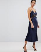 Bec & Bridge Lace Insert Cami Midi Dress - Navy