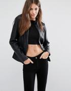 Oasis Faux Leather Collarless Jacket - Black