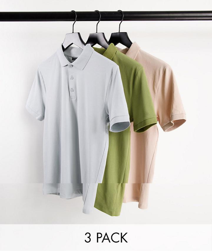 Asos Design 3 Pack Organic Muscle Fit Jersey Polo-multi