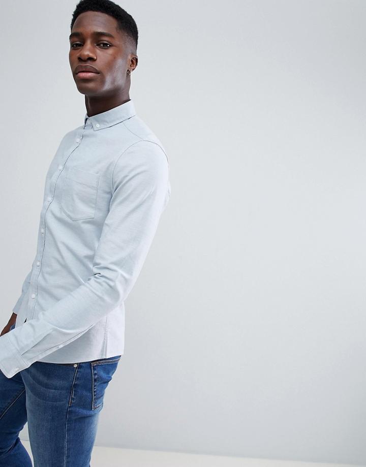 Asos Design Casual Skinny Oxford In Blue - Blue