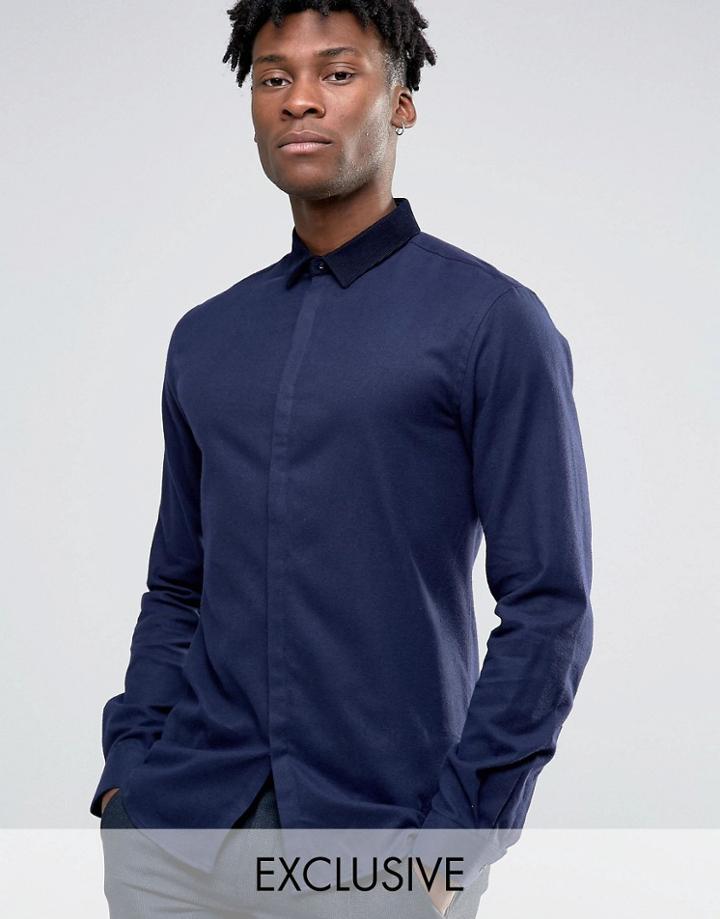 Noak Skinny Shirt With Cord Collar And Concealed Placket - Navy