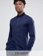 Noak Skinny Shirt With Cord Collar And Concealed Placket - Navy