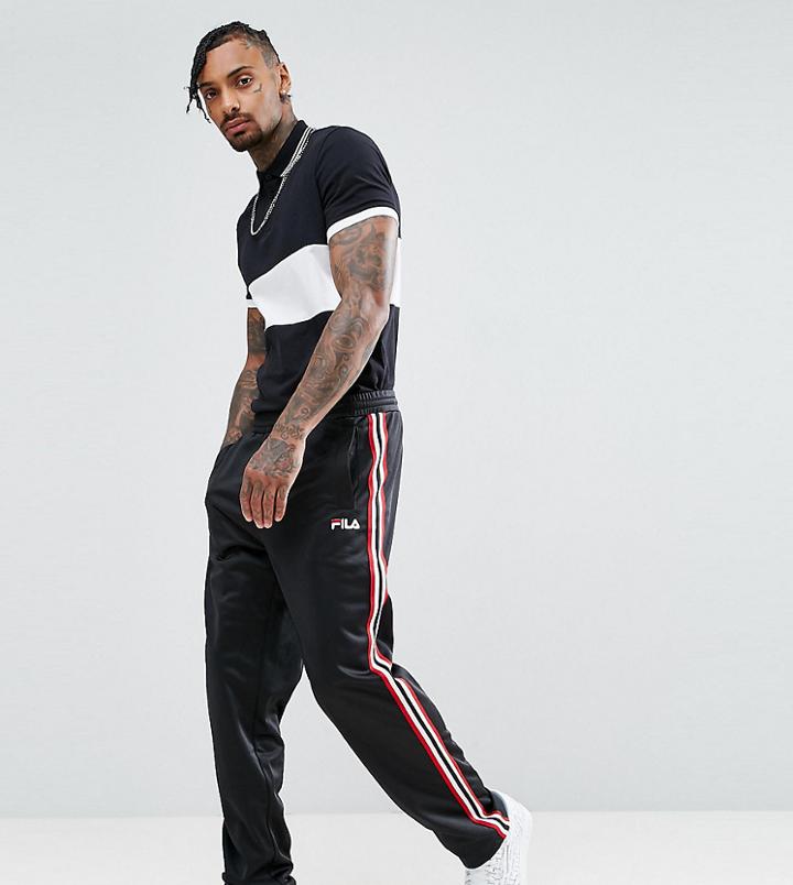 Fila Black Line Poly Tricot Joggers With Side Tape - Black
