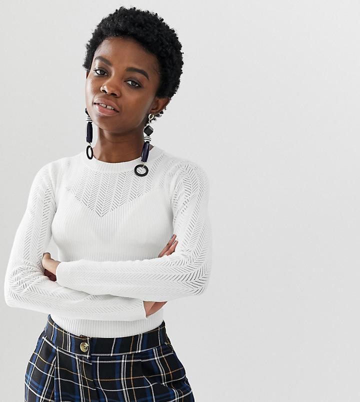 Asos Design Petite Block Pointelle Detail Sweater - Cream
