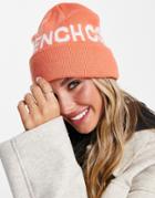 Fcuk Logo Beanie Hat In Coral-orange
