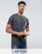 Asos Tall Longline T-shirt With All Over Geo-tribal Print - Gray