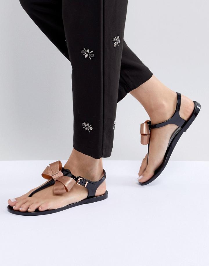 Ted Baker Camaril Black T-bar Bow Flat Sandals - Black