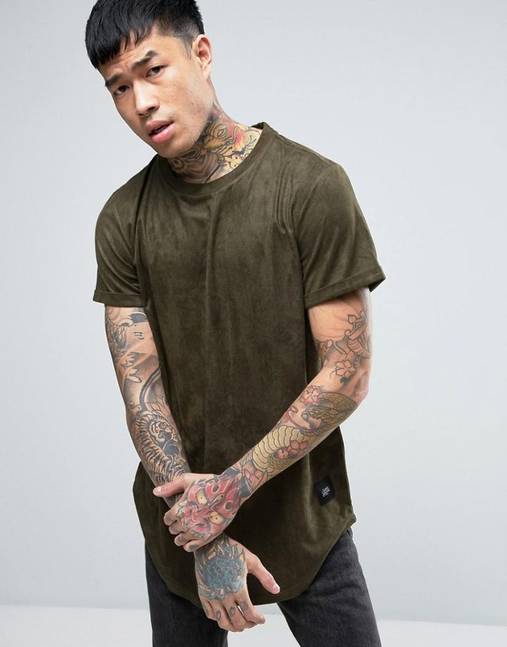 Sixth June Suedette T-shirt In Khaki - Green