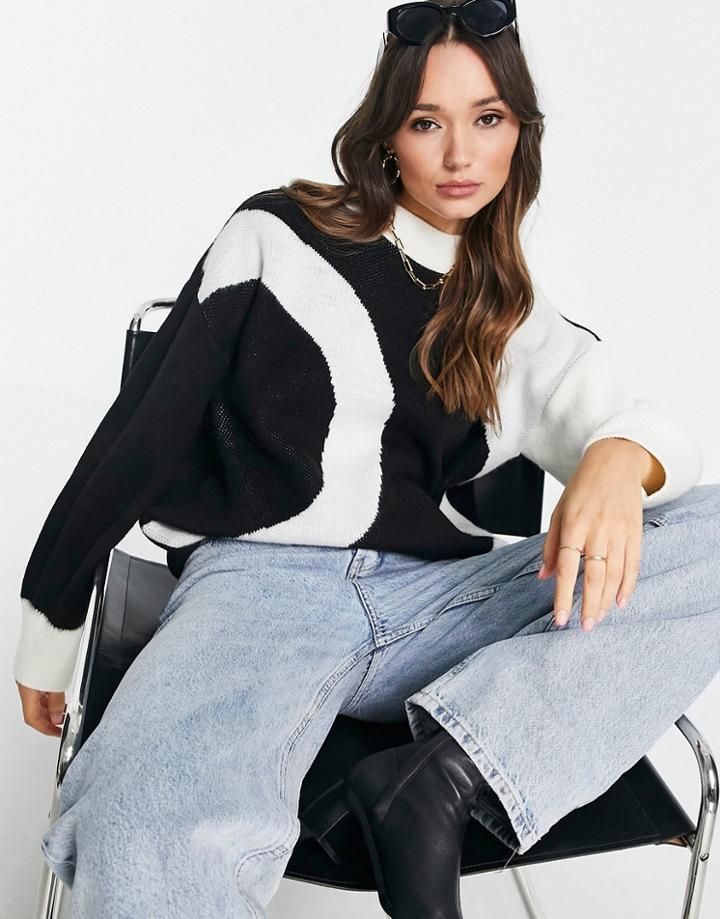 Topshop Knitted Yin Yang Sweater In Monochrome-black