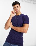 Asos Design Muscle Fit T-shirt With Crew Neck In Navy