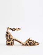 Raid Lucky Leopard Print Cross Strap Black Mid Heeled Shoes-multi