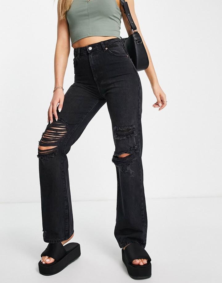 Only Camile Ripped Knee Wide Leg Jeans In Black
