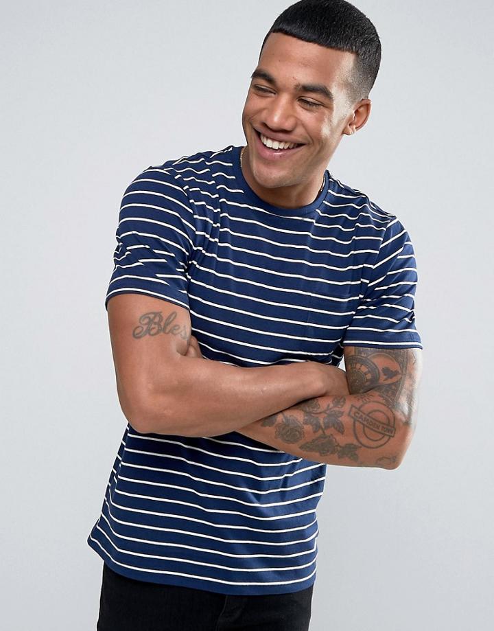 Brave Soul Stripe Pocket T-shirt - Navy