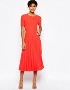 Asos Textured Pleated Midi Dress - Orange