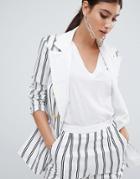 Missguided Stripe Button Detail Blazer - White