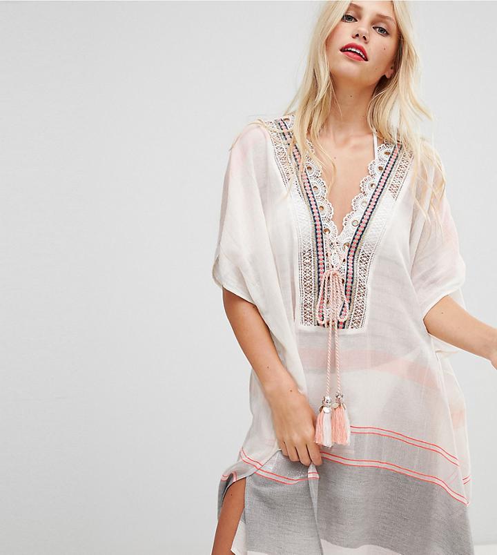 River Island Oversized Beach Cover Up In Stripe - White