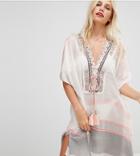River Island Oversized Beach Cover Up In Stripe - White