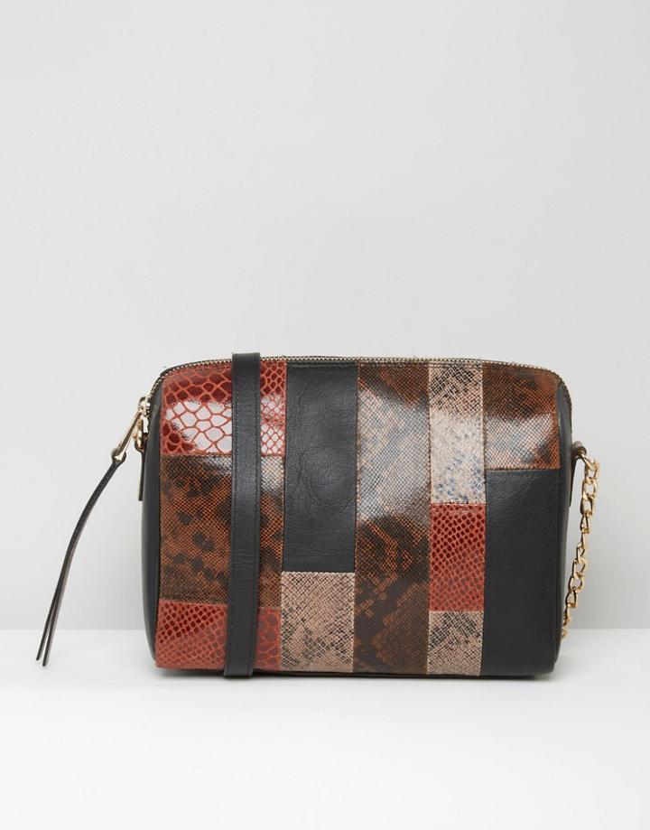 Urbancode Leather Smart Cross Body Bag In Faux Snakskin Mix - Brown