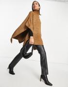 Vero Moda High Neck Poncho In Camel-brown